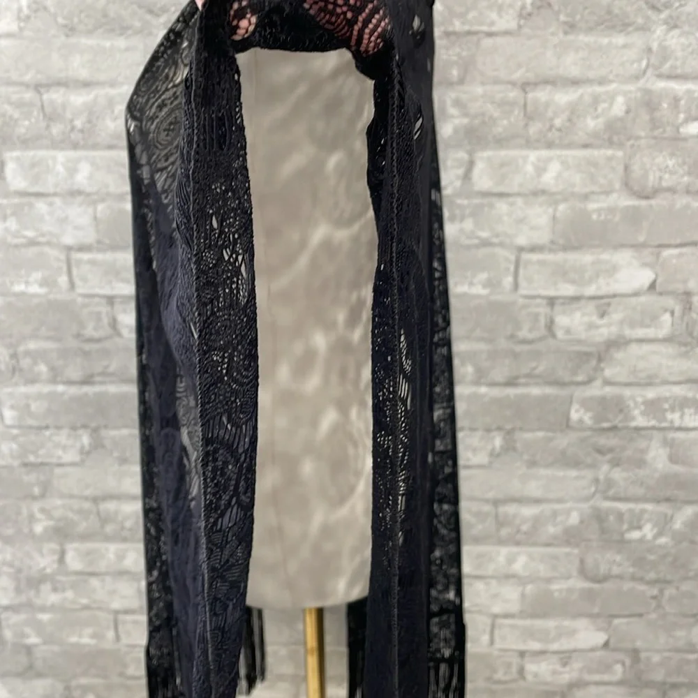 Dressbarn Black Lace Kimono with Fringe - Picture 3 of 5